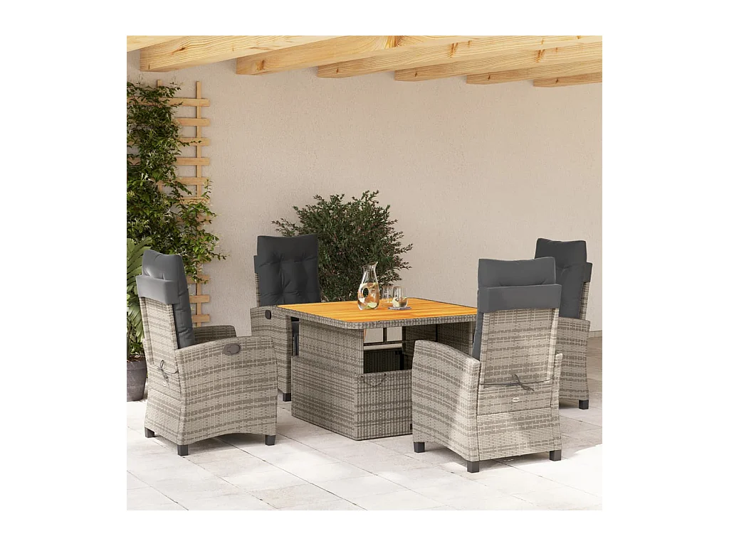 Spello  Ensemble à manger de jardin 5 pcs coussins gris résine tressée