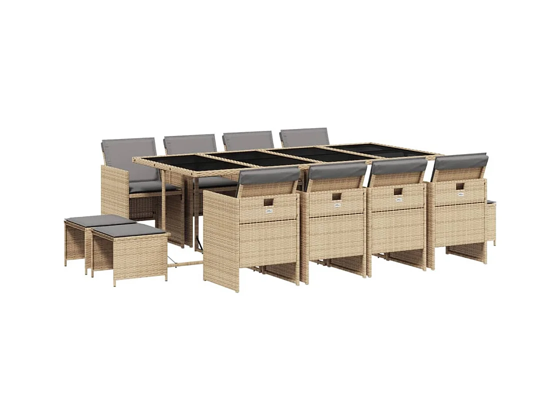 Bonno  Ensemble à manger de jardin coussins 13 pcs mélange beige rotin