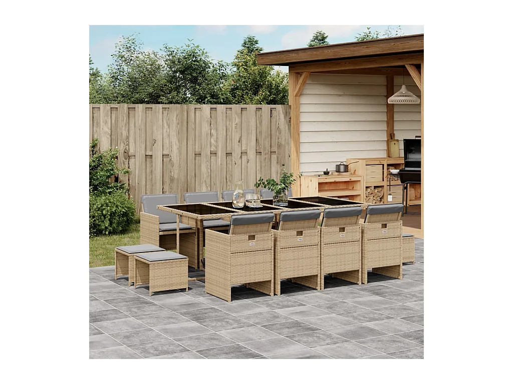 Bonno  Ensemble à manger de jardin coussins 13 pcs mélange beige rotin