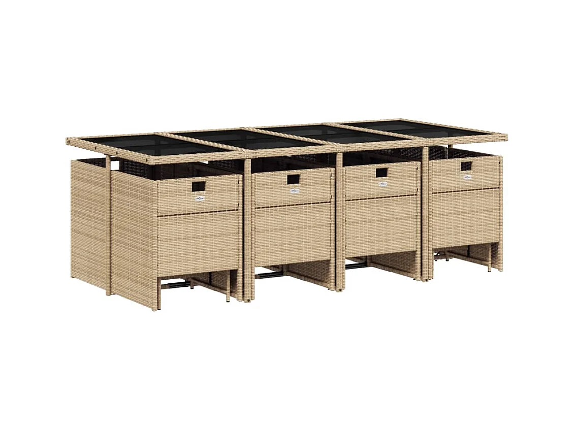 Bonno  Ensemble à manger de jardin coussins 13 pcs mélange beige rotin