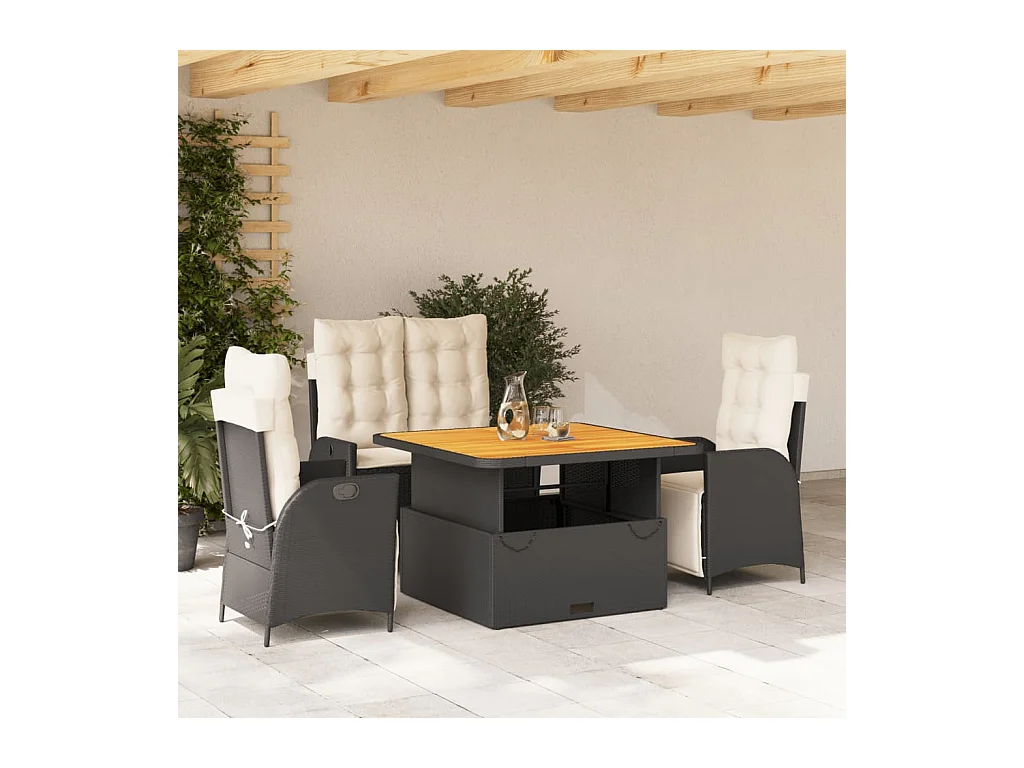 Marius  Ensemble à manger de jardin 4 pcs avec coussins noir