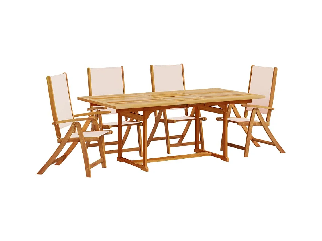 Yljo  Juego comedor de jardín 5 pzas madera maciza acacia y textileno