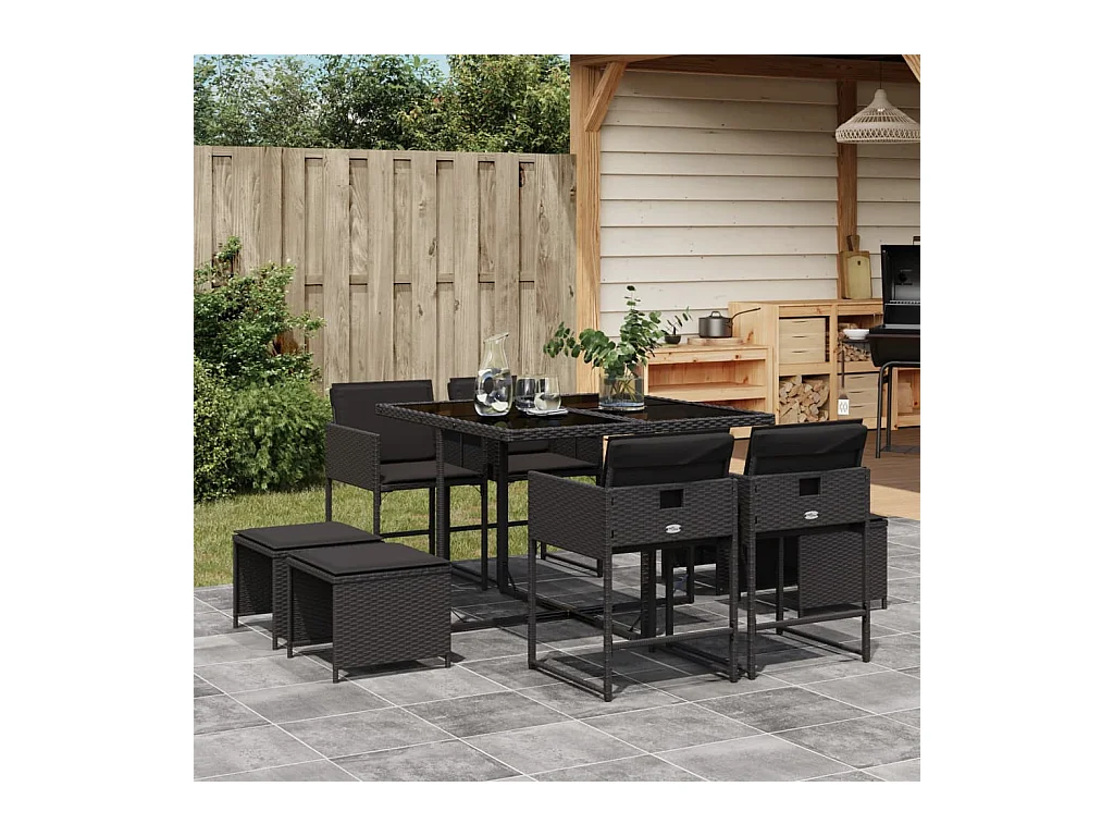 Kirkland  9-delige Tuinset poly rattan zwart