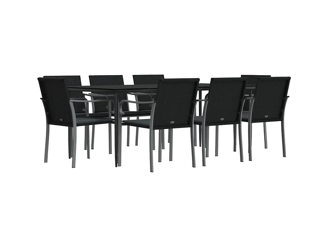 Tholen  Ensemble à manger de jardin 9 pcs coussins résine tressée acier