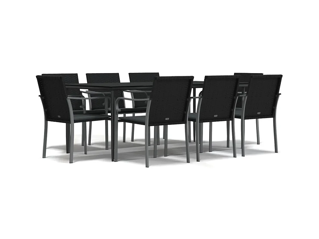 Tholen  Juego comedor jardín 9 piezas y cojines ratán sintético y acero