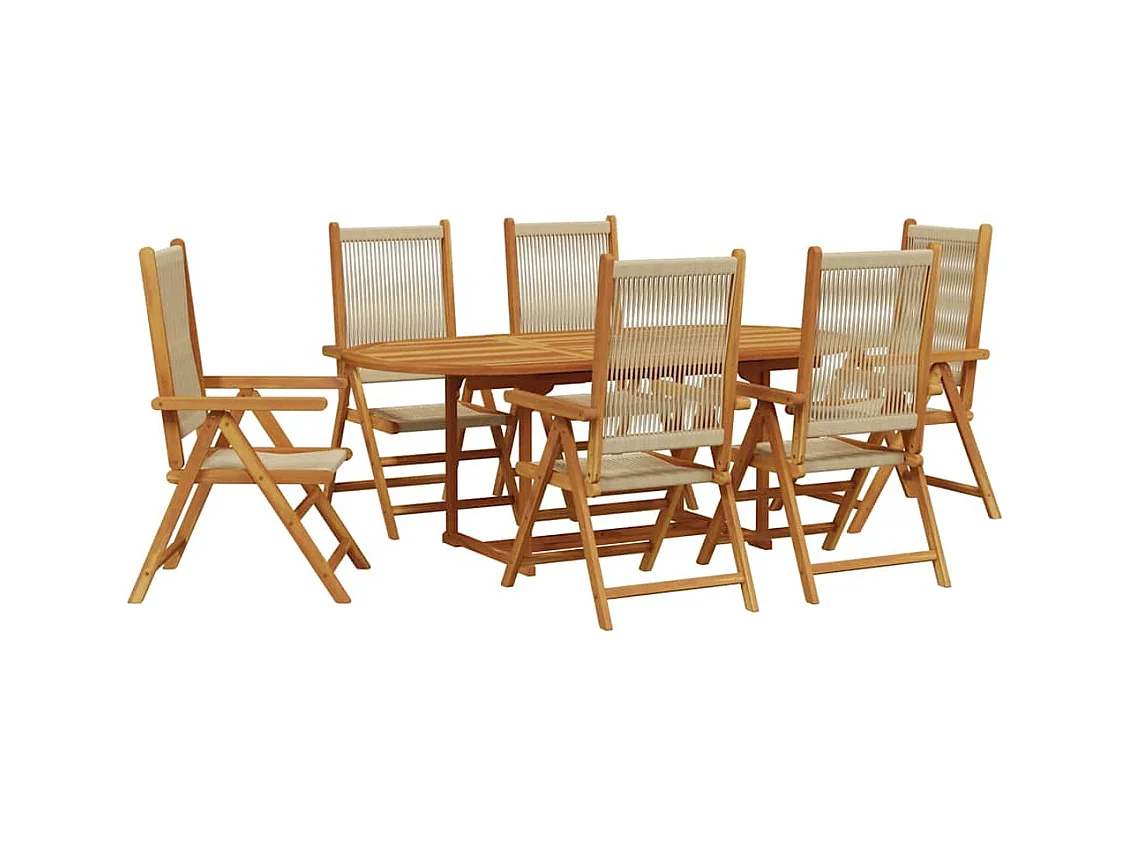 Molfetta  Set de comedor jardín 7 pzas polipropileno madera maciza beige