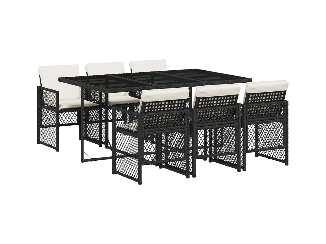 Connersville  Ensemble à manger de jardin coussins 7 pcs noir résine tressée
