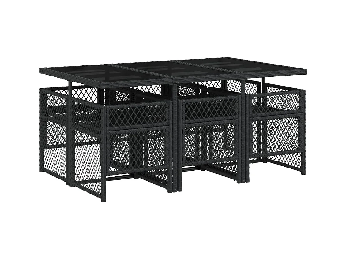 Connersville  Ensemble à manger de jardin coussins 7 pcs noir résine tressée