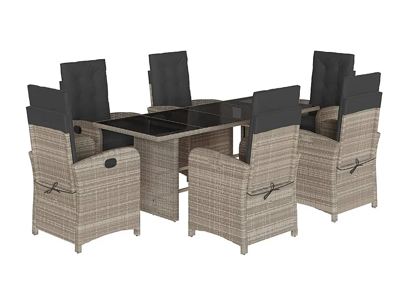 Almkerk  Set comedor jardín 7 pzas y cojines ratán sintético gris claro