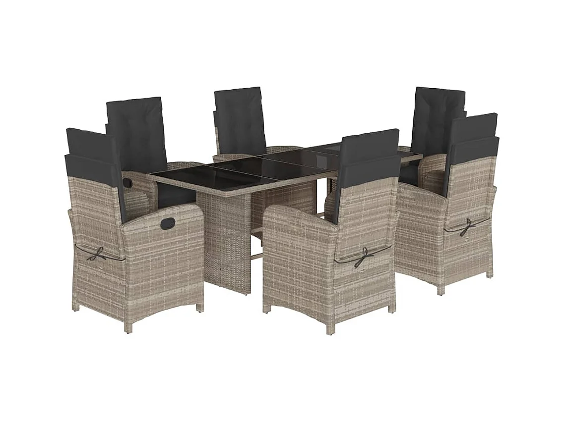 Almkerk  Set comedor jardín 7 pzas y cojines ratán sintético gris claro