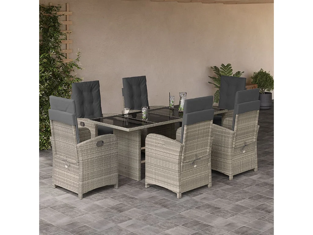 Almkerk  Ensemble à manger de jardin et coussins 7 pcs gris clair rotin