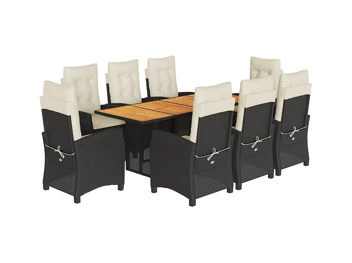 Frances  Ensemble à manger de jardin 9pcs coussins noir résine tressée