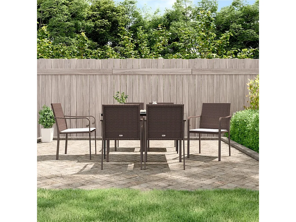 Tholen  Ensemble à manger de jardin 7 pcs coussins résine tressée acier