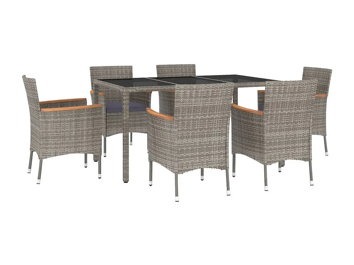 Garden Furniture -  Ensemble à manger jardin et coussins 7 pcs gris rotin