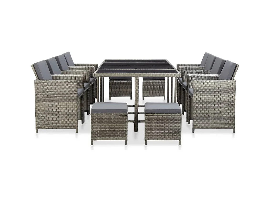 Chenoa  13-delige Tuinset met kussens poly rattan grijs