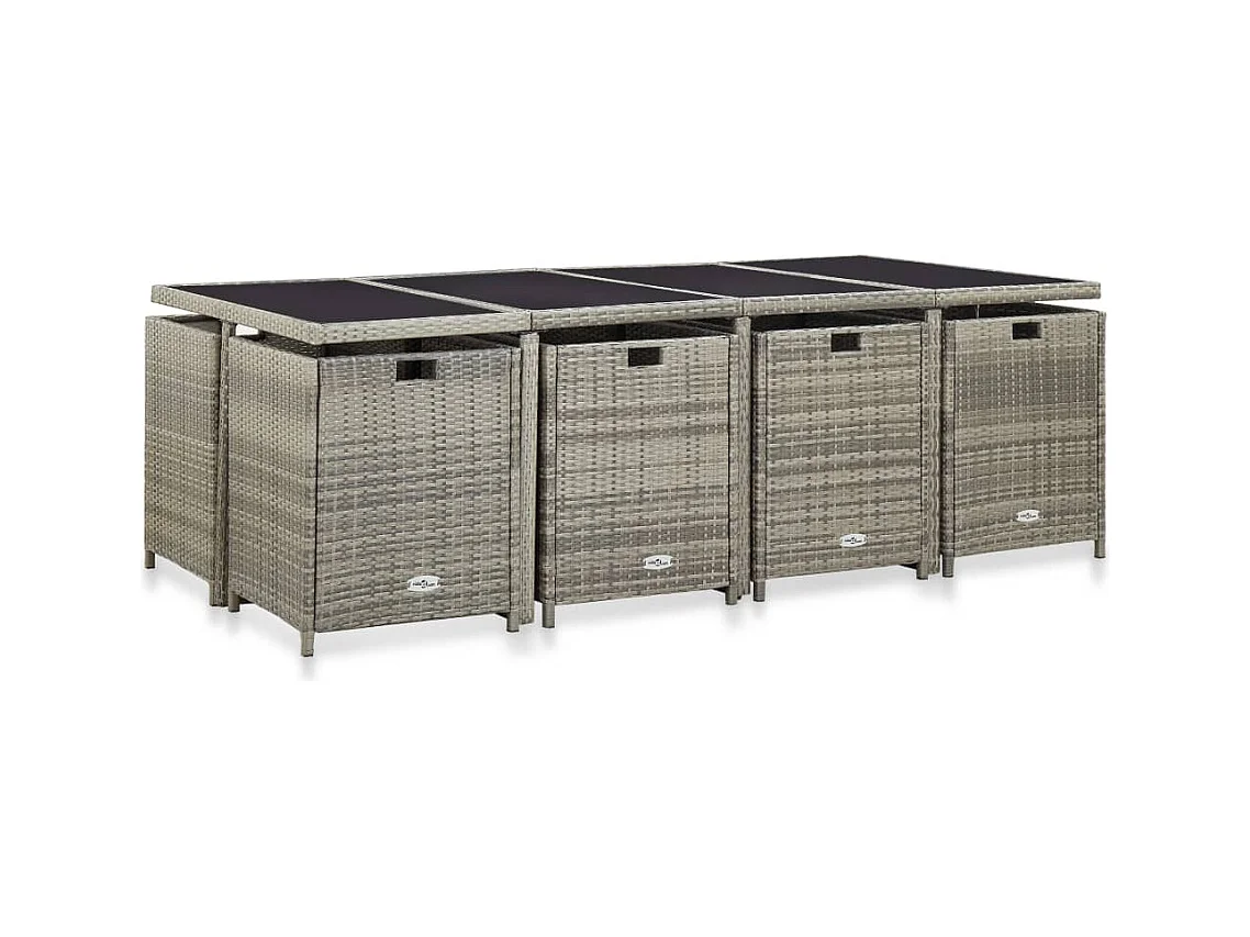 Chenoa  13-delige Tuinset met kussens poly rattan grijs