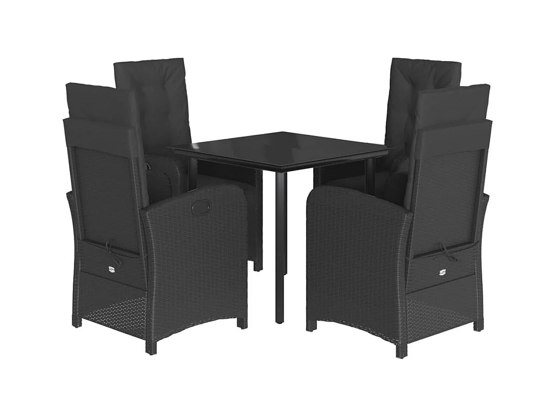 Necdet  Ensemble à manger de jardin coussins 5pcs Noir Résine tressée