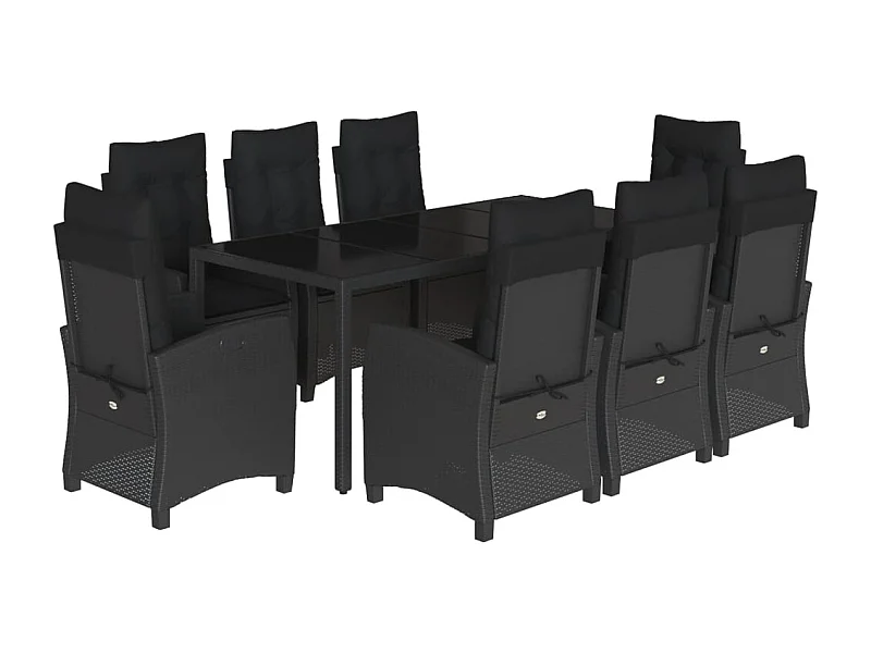 Jalnar  Set de comedor de jardín 9 pzas y cojines ratán sintético negro