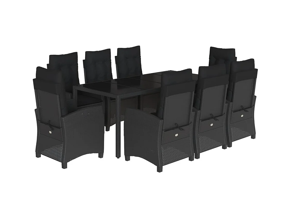 Jalnar  Set de comedor de jardín 9 pzas y cojines ratán sintético negro
