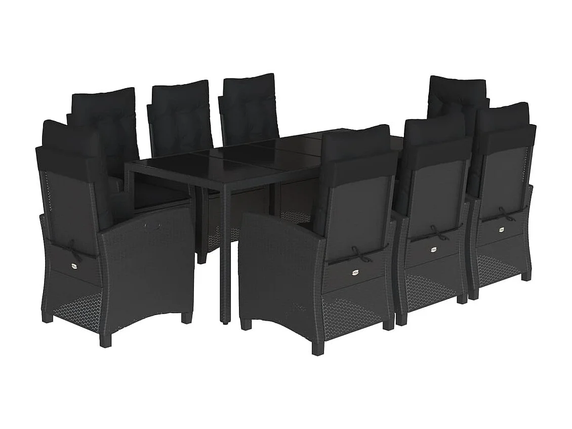 Jalnar  Ensemble à manger de jardin 9pcs coussins noir résine tressée