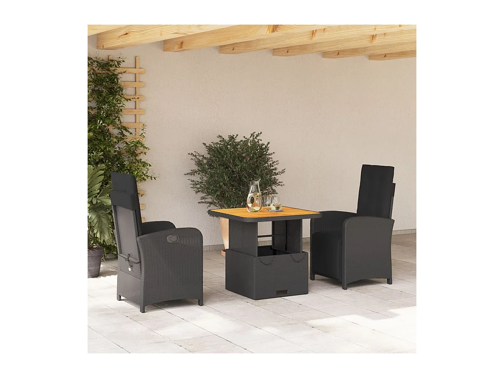 Abington  Ensemble à manger de jardin avec coussins 3 pcs Noir