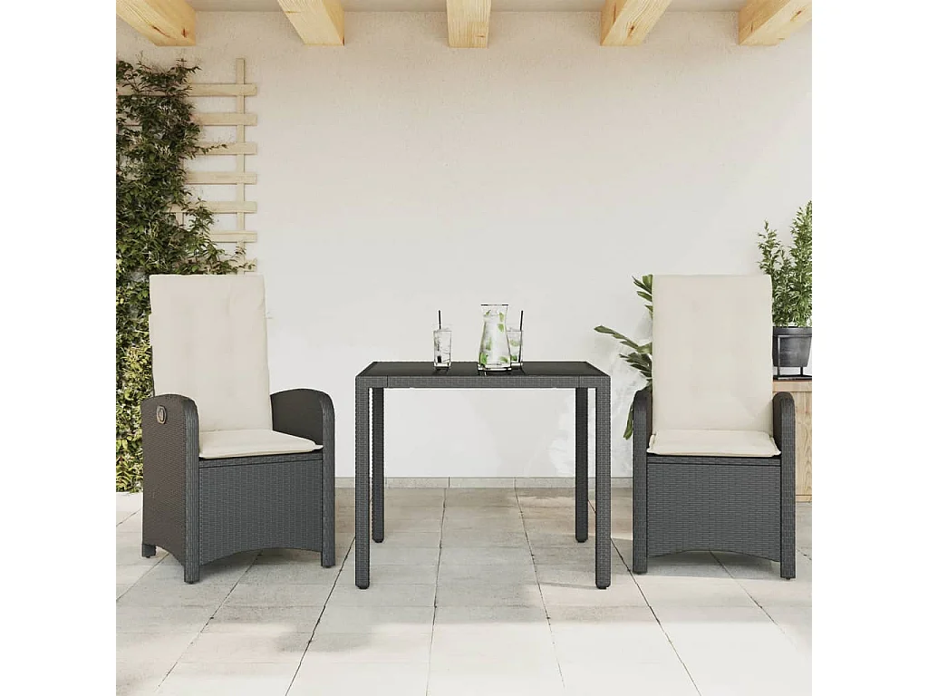 Prolenta Premium -  3-delige Tuinset met kussens poly rattan zwart