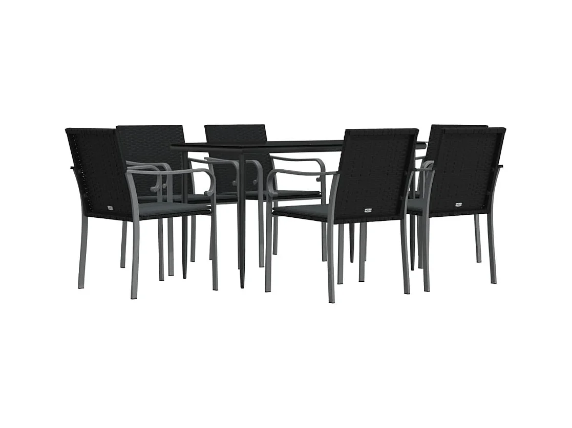 Tholen  Juego comedor jardín 7 piezas y cojines ratán sintético y acero