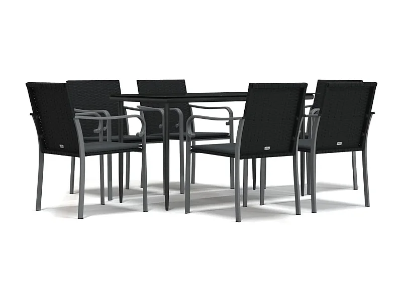 Tholen  Ensemble à manger de jardin 7 pcs coussins résine tressée acier