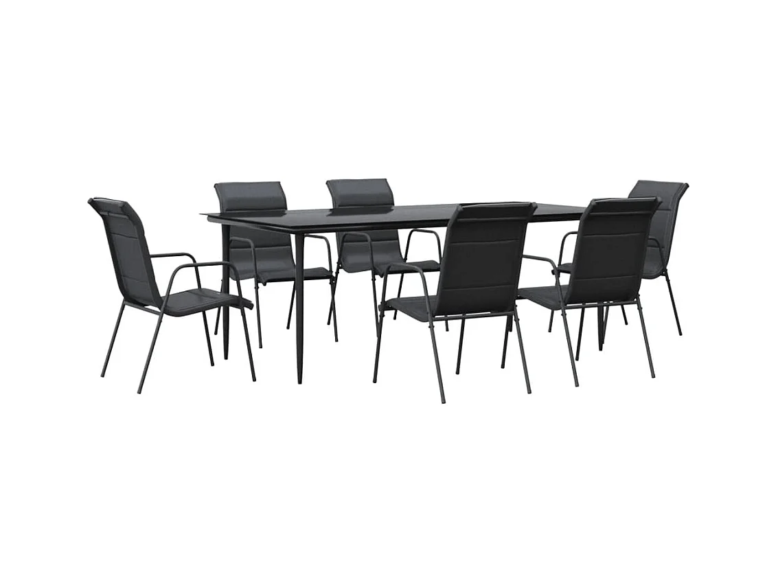 Årslev  Juego de comedor para jardín 7 piezas acero y textilene negro