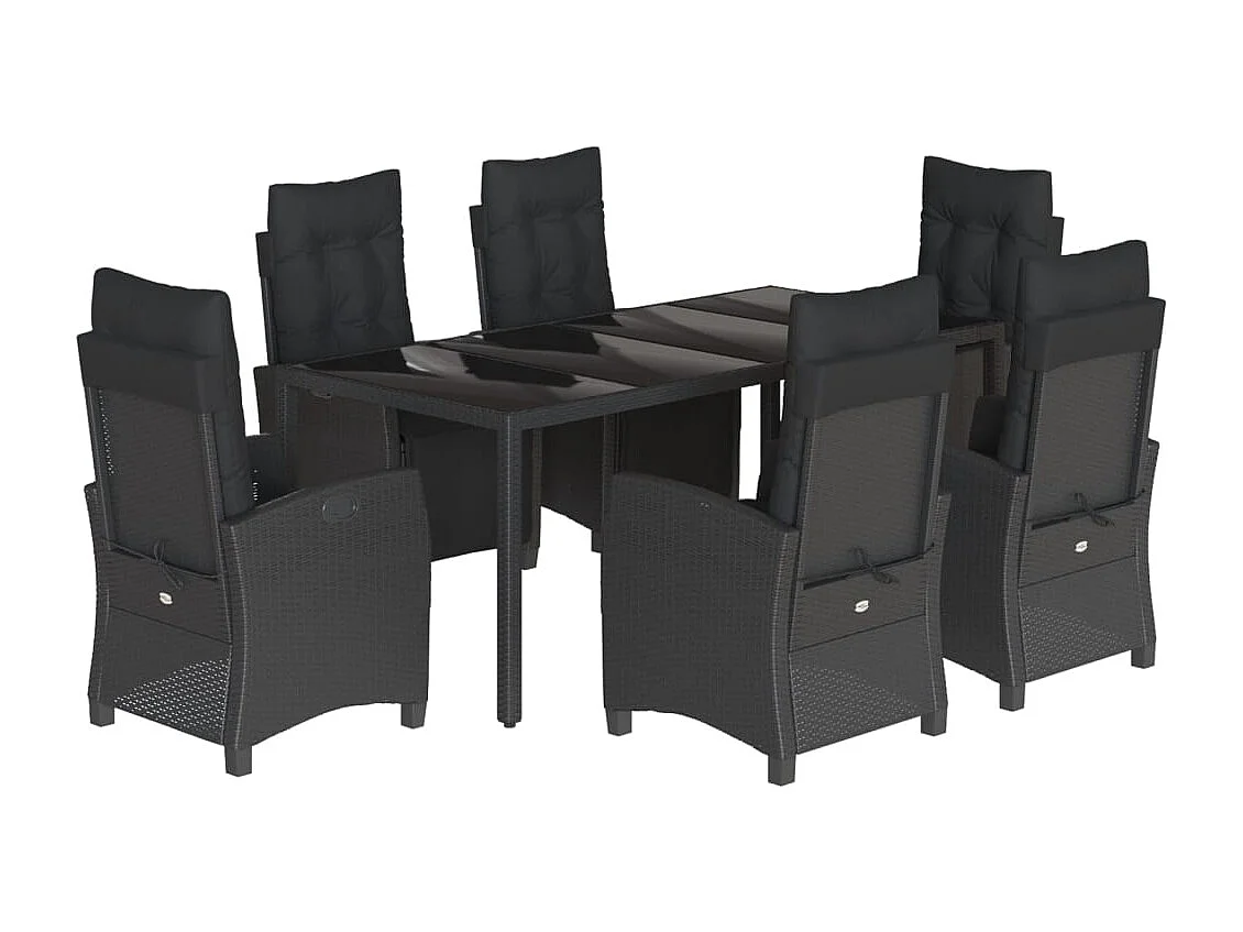 Vrikja  Ensemble à manger de jardin coussins 7pcs Noir Résine tressée