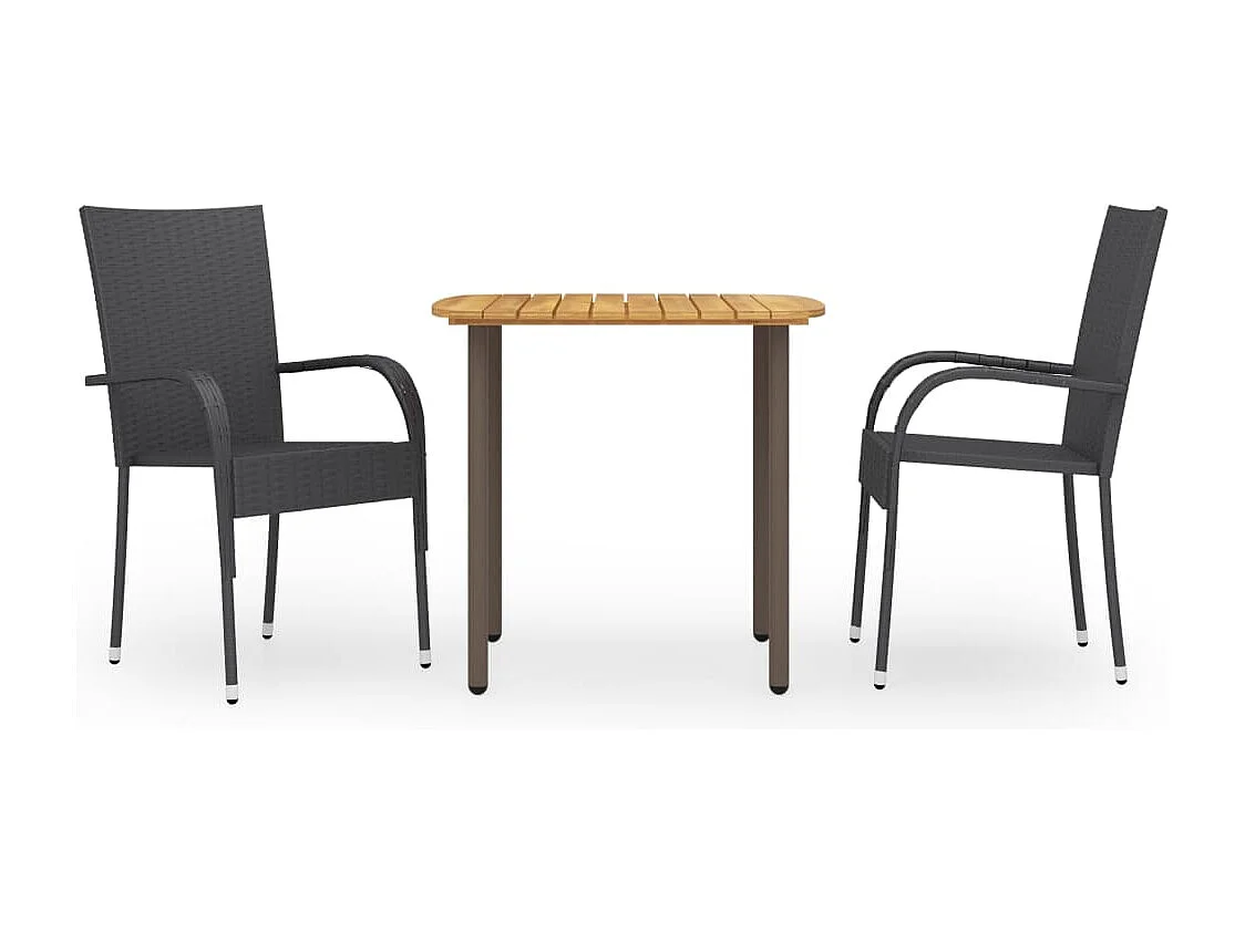 Carroll  Ensemble à manger de jardin 3pcs Résine tressée Noir