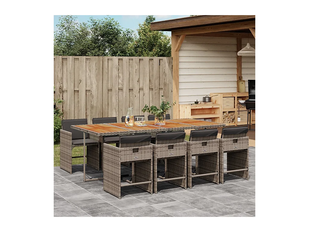 Heeswijk-Dinther  Ensemble à manger de jardin 9 pcs coussins gris résine tressée