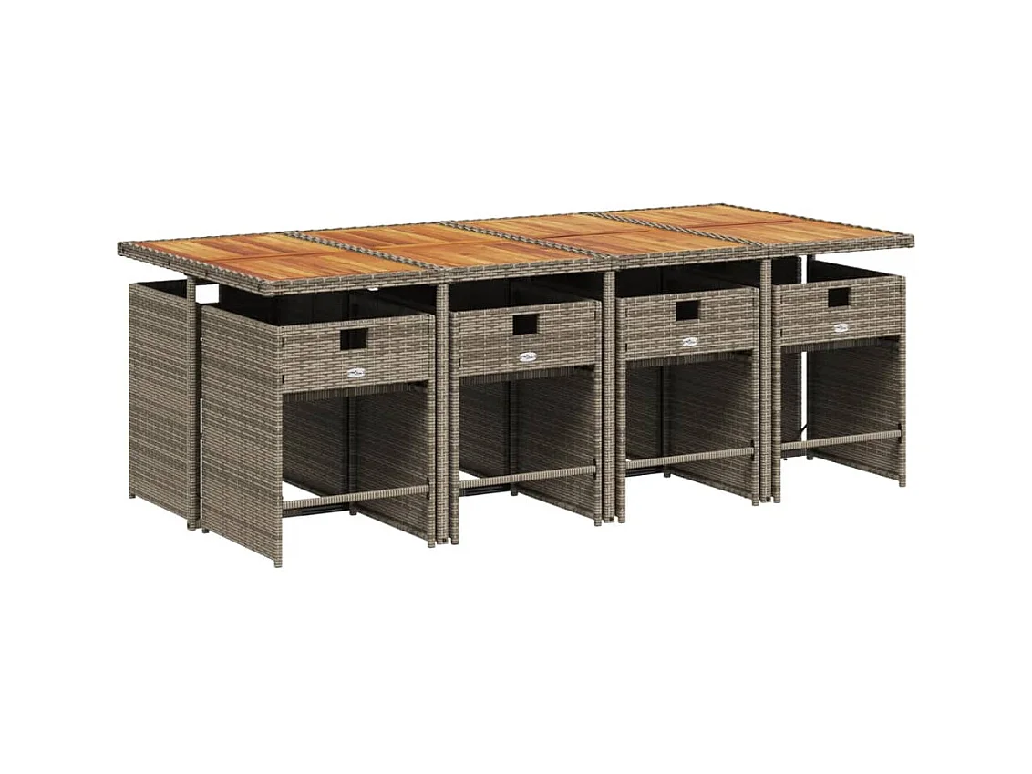 Heeswijk-Dinther  Ensemble à manger de jardin 9 pcs coussins gris résine tressée