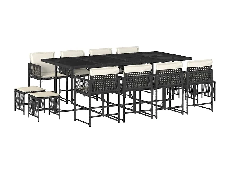 Xeli  Set comedor de jardín con cojines 13 pzas ratán sintético negro