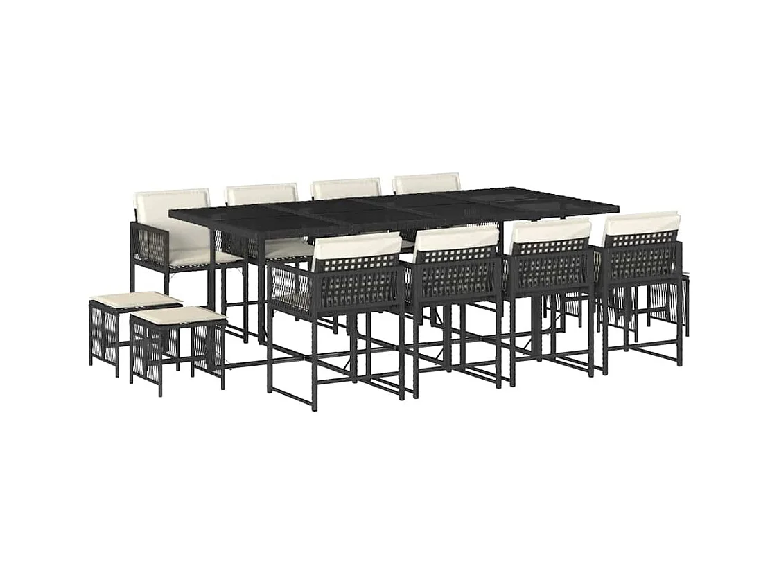 Xeli  Ensemble à manger de jardin 13 pcs coussins noir résine tressée