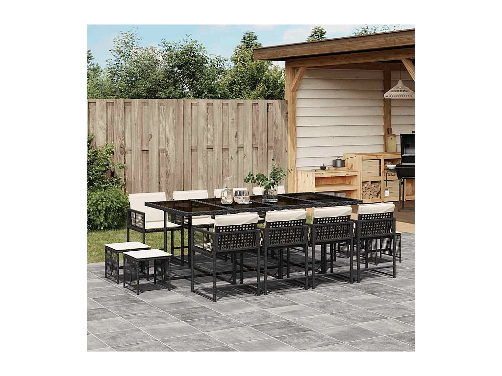 Xeli  Ensemble à manger de jardin 13 pcs coussins noir résine tressée