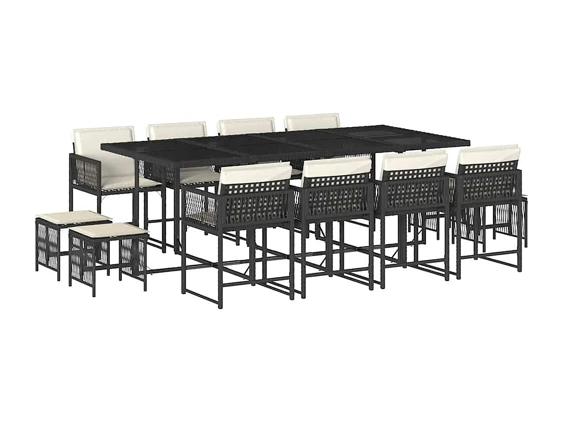 Xeli  Set comedor de jardín con cojines 13 pzas ratán sintético negro