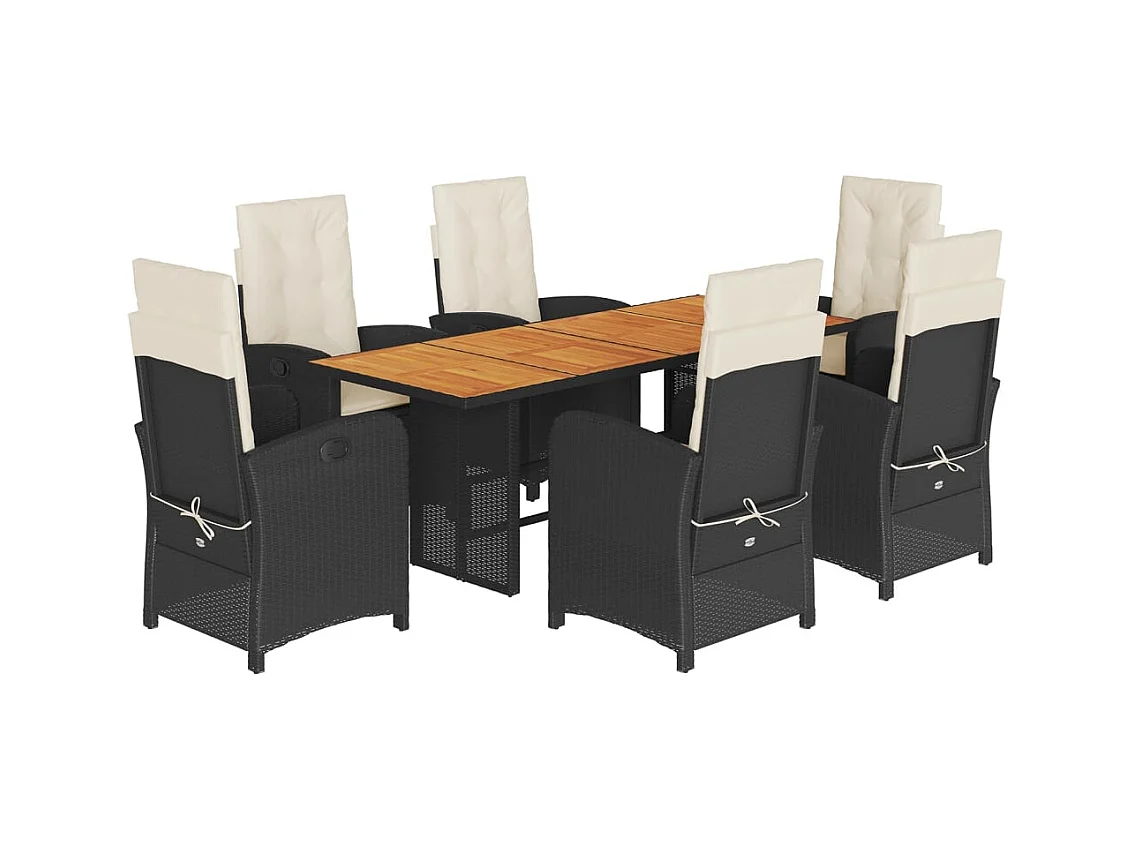 Nayo  Ensemble à manger de jardin coussins 7pcs Noir Résine tressée