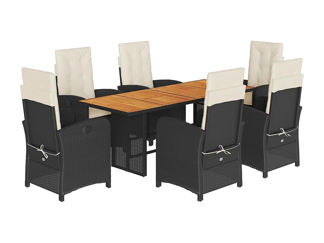 Nayo  Set de comedor de jardín 7 pzas y cojines ratán sintético negro