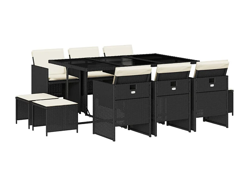 Bonno  Set de comedor jardín 11 pzas con cojines ratán sintético negro