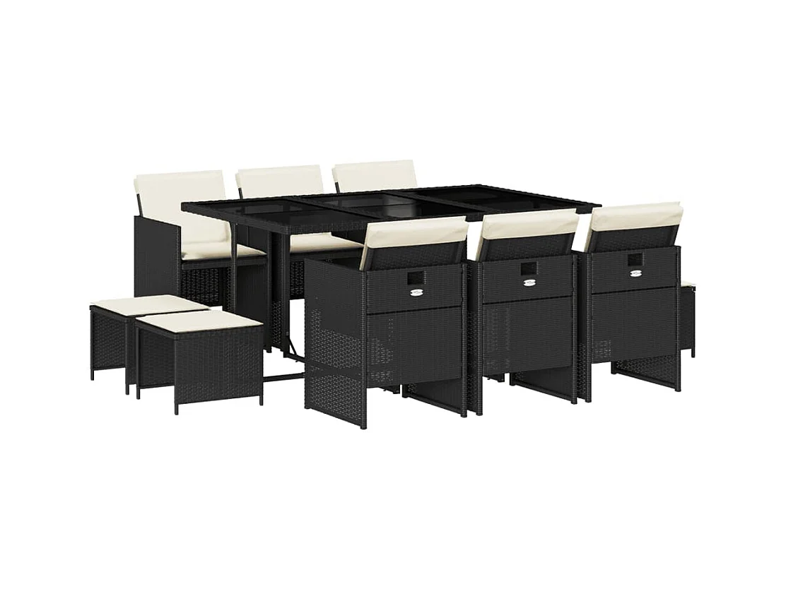 Bonno  Set de comedor jardín 11 pzas con cojines ratán sintético negro