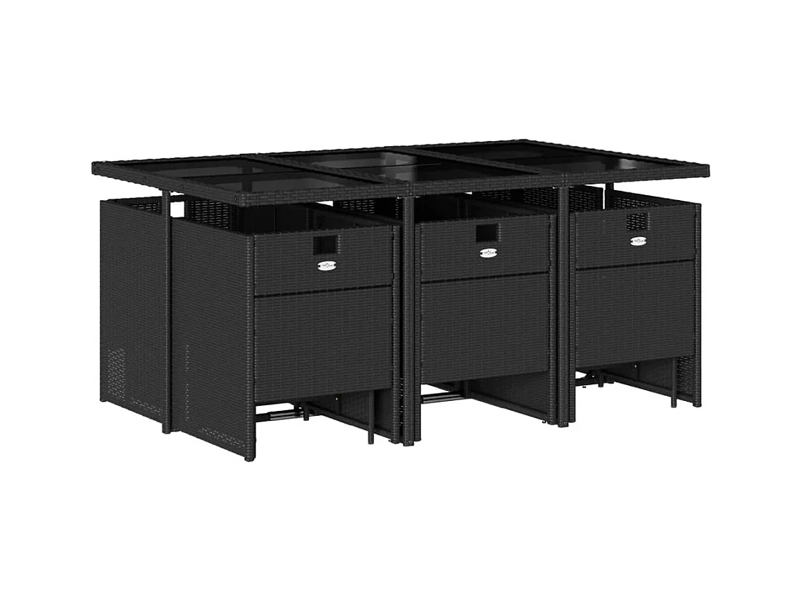 Bonno  Set de comedor jardín 11 pzas con cojines ratán sintético negro