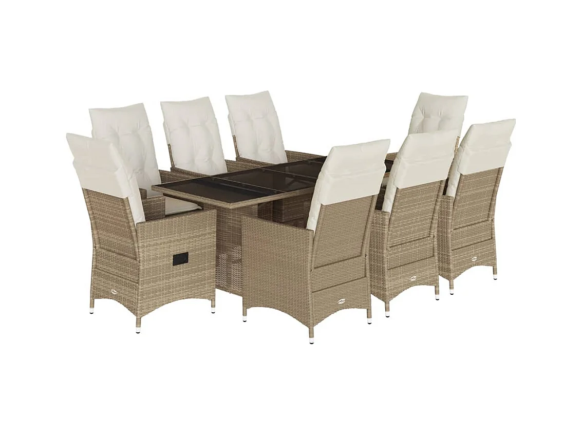 Garden Furniture -  Set comedor de jardín 9 pzas con cojines ratán sintético beige