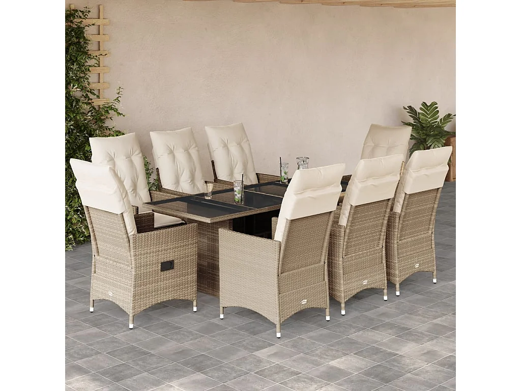 Garden Furniture -  9-delige Tuinset met kussens poly rattan beige