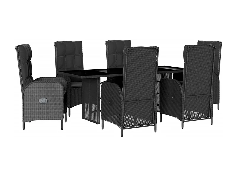 Altamura  Ensemble à manger de jardin coussins 7pcs Noir Résine tressée