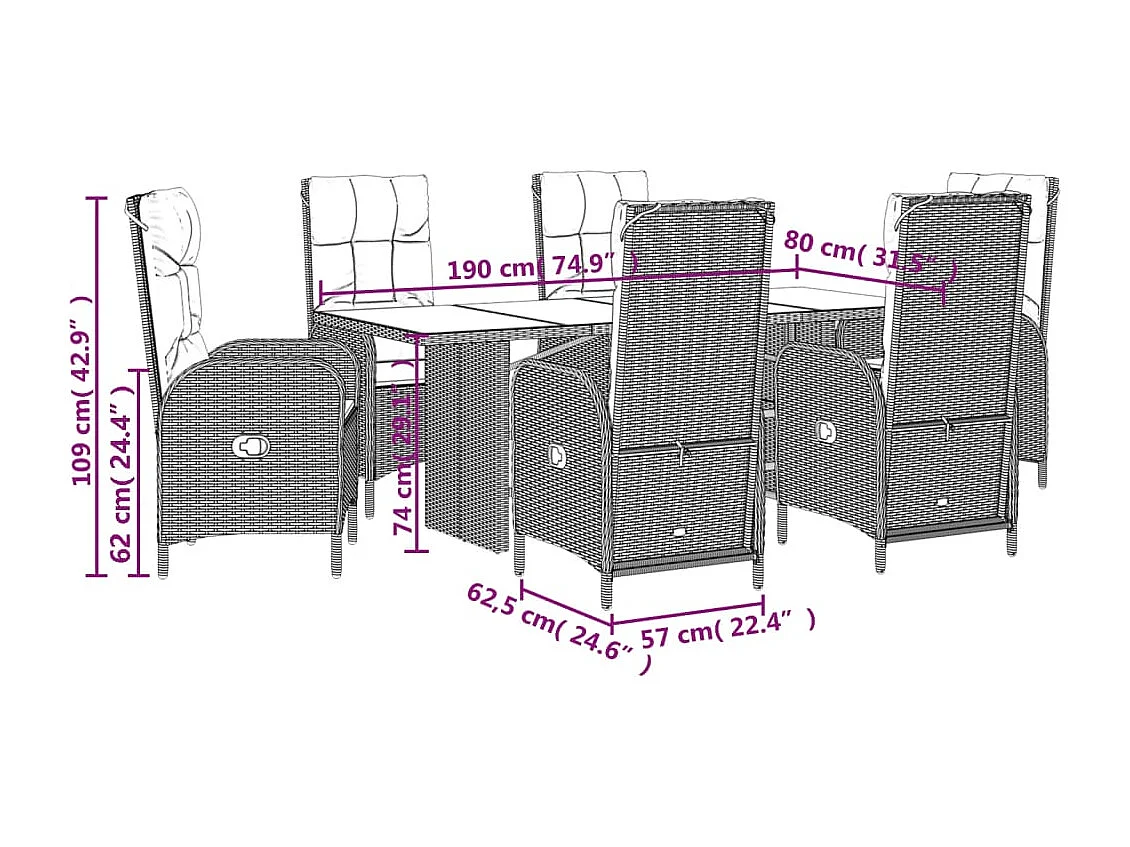 Altamura  7-delige Tuinset met kussens poly rattan zwart