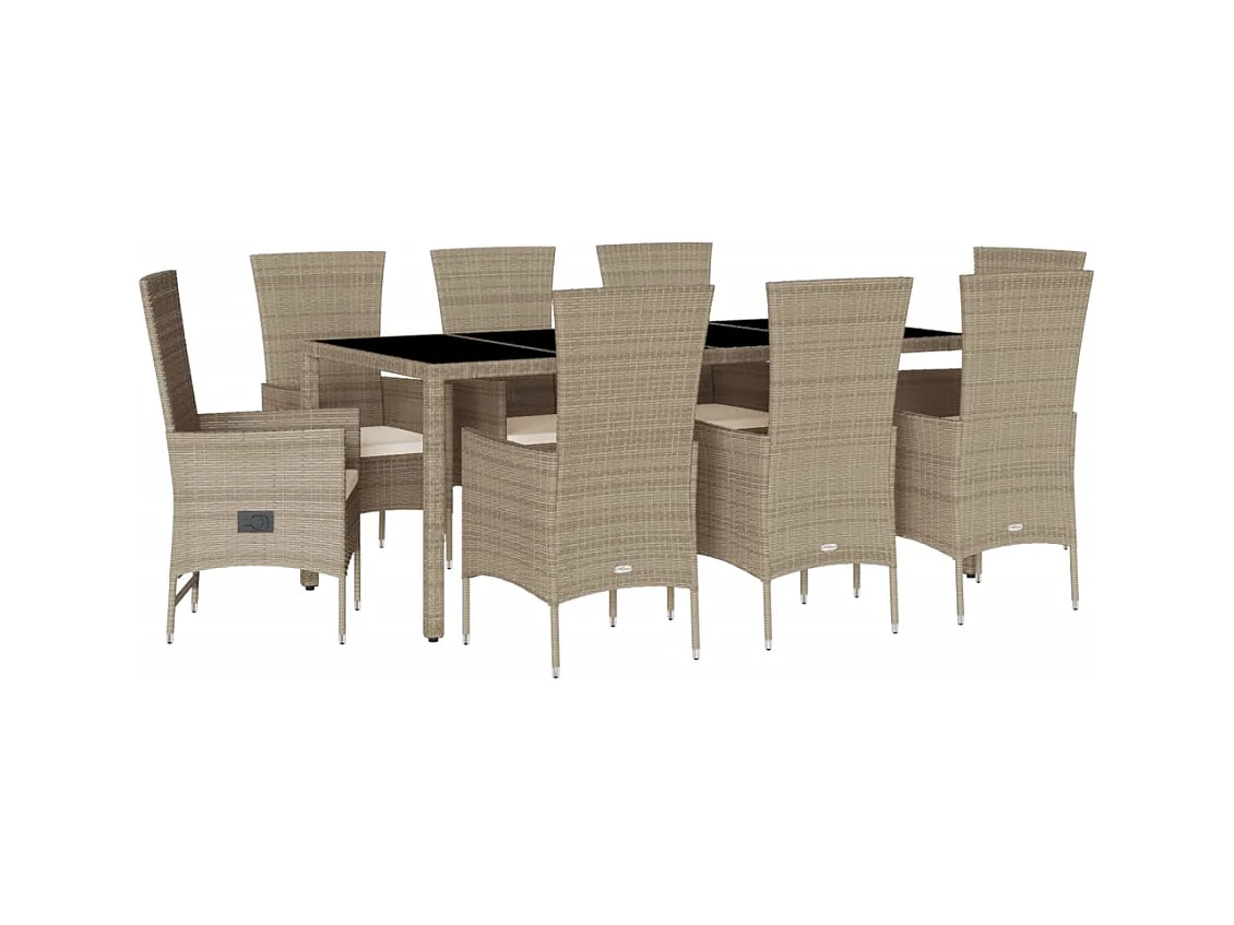 Barnesville  Ensemble à manger de jardin et coussins 9 pcs beige Poly rotin