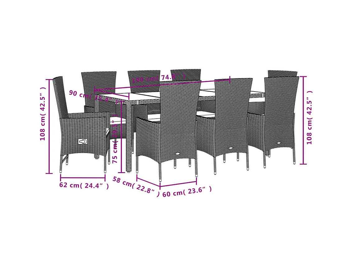Barnesville  Ensemble à manger de jardin et coussins 9 pcs beige Poly rotin