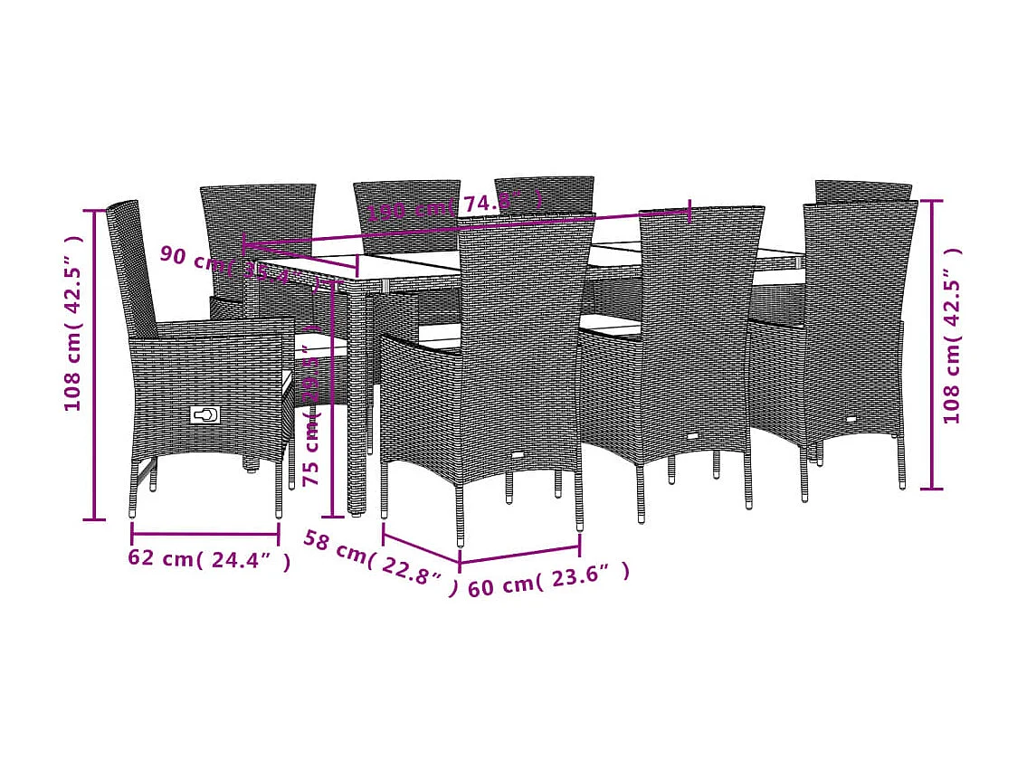 Barnesville  Ensemble à manger de jardin et coussins 9 pcs beige Poly rotin