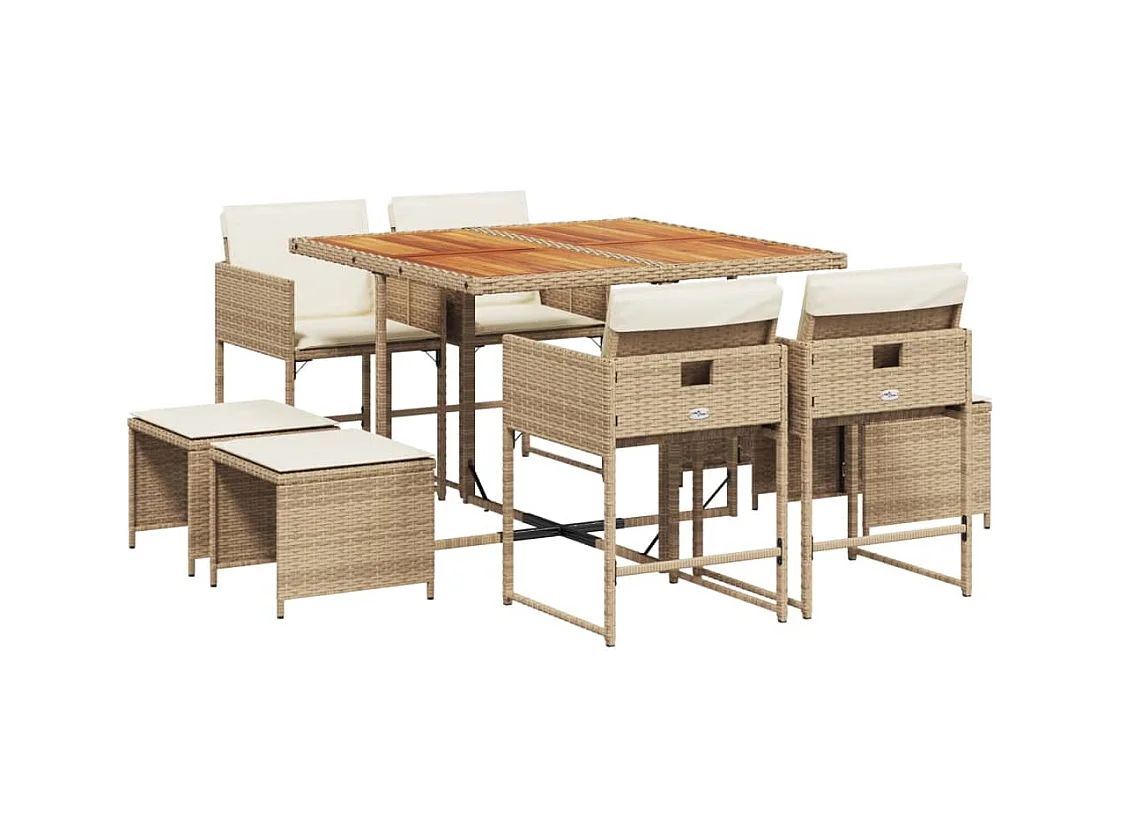 Kirkland  Ensemble à manger de jardin et coussins 9 pcs beige Poly rotin